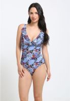 Traje de baño con vuelos estampado azul