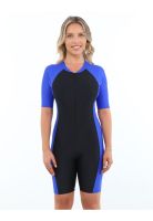 Traje de baño con piernas y mangas azul