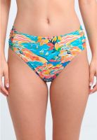 Bikini clásico costados drapeados estampado turquesa