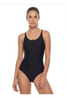 Traje de baño mujer natación con cierre naranja