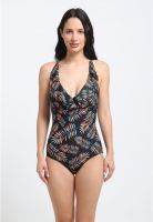 Traje de baño con vuelos estampado hojas