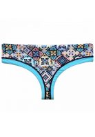 Bikini calzón tanga tiro alto estampado turquesa