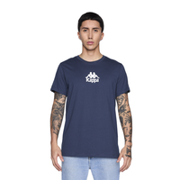 Polera Kappa Men Banda Petrol Blue Logo Front White