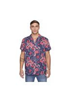 Camisa Reef Men Azul Dragones Rojos y Flores
