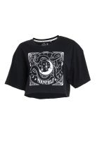 Crop Top Women Black Print Mistic