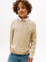Sweater De Niño De Punto Trenzado Beige Tommy Hilfiger