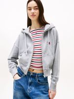 Polerón Hoodie Cropped Con Cierre Gris Q13 Tommy Jeans
