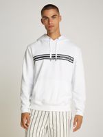 Polerón Hoodie Con Logo Central De Rayas Blanco Tommy Hilfiger