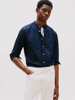 Camisa De Popelín Con Cuello Mao Azul Tommy Hilfiger