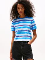 Polera De Rayas Con Logo Celeste C39 Tommy Jeans