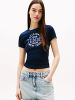 Polera Acanalada Con Logo New York Azul C1G Tommy Jeans