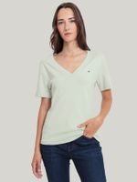 Polera A Rayas V-Neck Slim Fit Verde Tommy Hilfiger