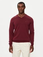 Sweater Básico Signature V-Neck Burdeo Tommy Hilfiger