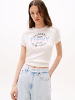 Polera Acanalada  Logo New York Blanco YBH Tommy Jeans