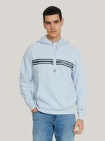 Polerón Hoodie Con Logo Central De Rayas Celeste Tommy Hilfiger