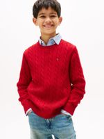 Sweater De Niño De Punto Trenzado Rojo Tommy Hilfiger