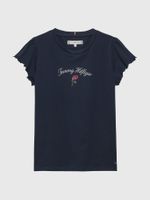 Polera Logo Script Gráfico De Niña Azul Tommy Hilfiger