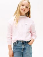 Sweater De Niña De Punto Trenzado Rosado Tommy Hilfiger