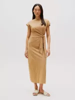 Vestido Midi Con Cuello Bote Beige Tommy Hilfiger