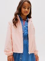 Cortavientos Con Gorro Y Logo Rosado Tommy Hilfiger