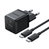 Cargador Rápido Baseus Palm Cluster USB y Tipo C 30W + Cable USB C a USB C Negro