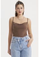 Peto Mujer Escote Drapeado Café