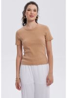 Polera Mujer Rib Crop Lisa Camel