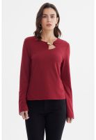 Polera Mujer Aplicación Metalica En Pecho Rojo