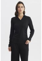 Polera Mujer Cuello Camisero Negro - ll
