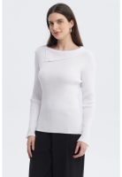 Sweater Mujer Asimétrico Botones Blanco