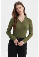 Polera Mujer Manga Larga Verde Militar Claro