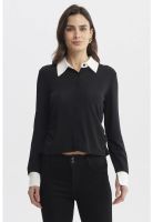 Polera Mujer Slim Cuello Camisero Negro