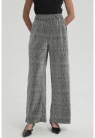 Pantalón Mujer Palazzo Pretina Ancha Plateado