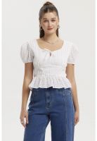 Blusa Mujer Lazo Escote Basta Blanco