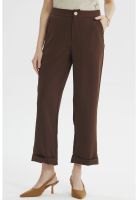 Pantalón Mujer Sastrero Dobladillo Basta Café