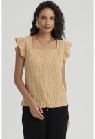 Blusa Mujer Manga Con Vuelos Camel