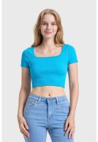 Polera Mujer Escote Cuadrado Azul - ll