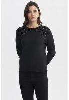 Sweater Mujer Cuello Strass Negro