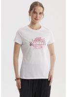 Polera Mujer Print Posiiconal Blanco / Rosado