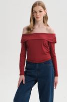 Polera Mujer Drapeada Malla Burdeo