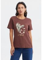 Polera Mujer Print Café