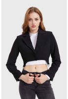 Blazer Mujer Hebillas Crop Negro