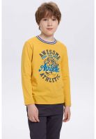 Polera Niño College Con Print Mostaza