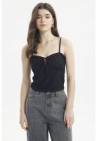 Polera Mujer Tirantes Crop Lazo En Escote Negro