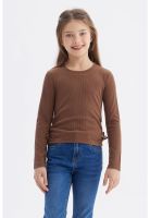 Polera Niña Recogidas Café