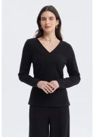 Sweater Mujer Slim Cuello V Negro