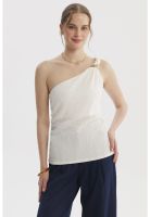 Polera Mujer Asimétrico Pabilo Trenzado Crudo