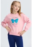 Polerón Niña Cerrado Con Print Rosado