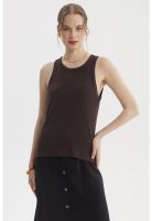 Polera Peto Mujer Básico Liso Rib Café
