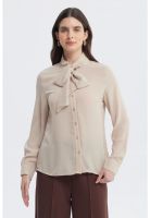 Blusa Mujer Lazo En El Cuello Beige